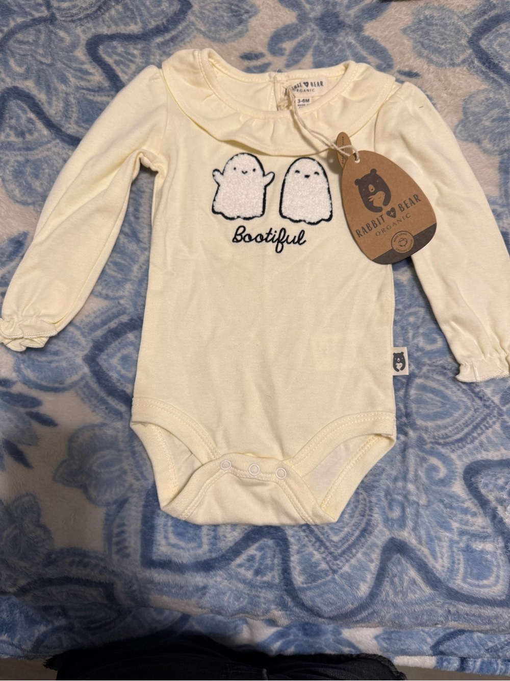 Cream "Bootiful" Ghost Ruffle collar Long-Sleeve One-Piece for Babies Size 3/6M